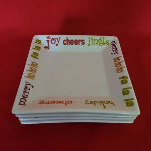 Appetizer Square Plates Home Porcelain Christmas Set of 4